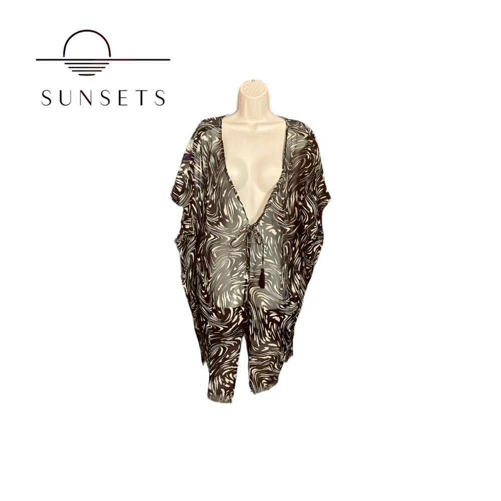 Sunsets Maldives Tunic Swimsuit Cover Up. Sheer Brown / Tan. Size L/XL. NWT